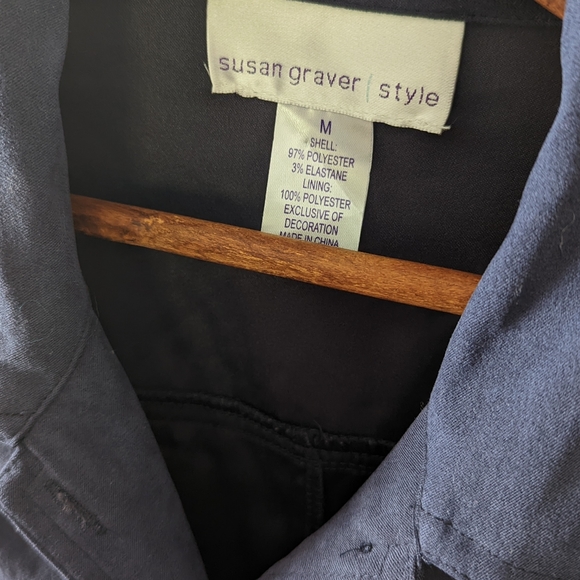 Susan Graver Shirt Jacket Navy Blue Floral Embroidered Button Down Soft Orange - Picture 5 of 5